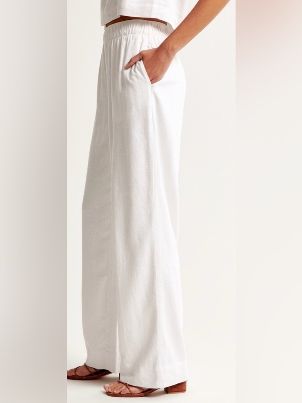 NWOT Abercrombie & Fitch A&F Linen-Blend Pull-On wide leg pant white XXS - Picture 2 of 9